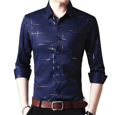 Nauji prabangūs vyriški Argyle marškinėliai Business Style Slim Soft Comfort Slim Fit Styles Ilgomis rankovėmis laisvalaikio suknelės marškinėliai Dovana vyrams