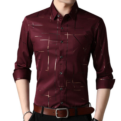 Nauji prabangūs vyriški Argyle marškinėliai Business Style Slim Soft Comfort Slim Fit Styles Ilgomis rankovėmis laisvalaikio suknelės marškinėliai Dovana vyrams