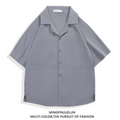 Vintage ulična muška košulja Ljetne košulje s otvorenim ovratnikom Široke velike veličine Muška tamna Lcon boja Jednobojna muška odjeća