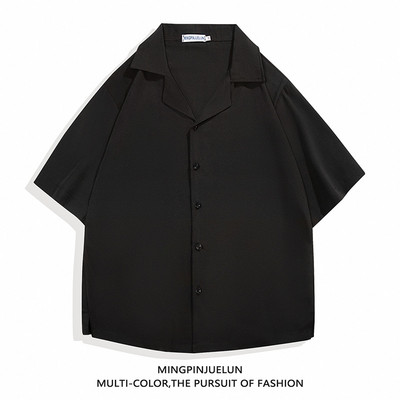 Vintage ulična muška košulja Ljetne košulje s otvorenim ovratnikom Široke velike veličine Muška tamna Lcon boja Jednobojna muška odjeća