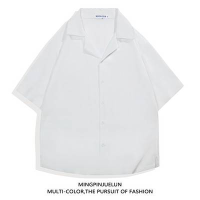 Vintage ulična muška košulja Ljetne košulje s otvorenim ovratnikom Široke velike veličine Muška tamna Lcon boja Jednobojna muška odjeća