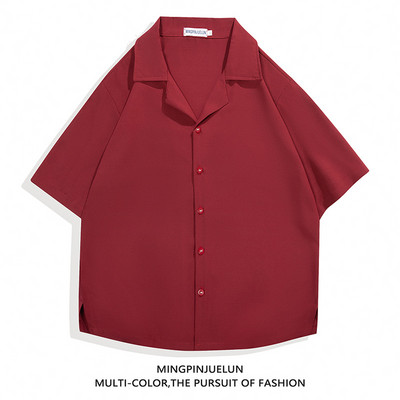 Vintage ulična muška košulja Ljetne košulje s otvorenim ovratnikom Široke velike veličine Muška tamna Lcon boja Jednobojna muška odjeća