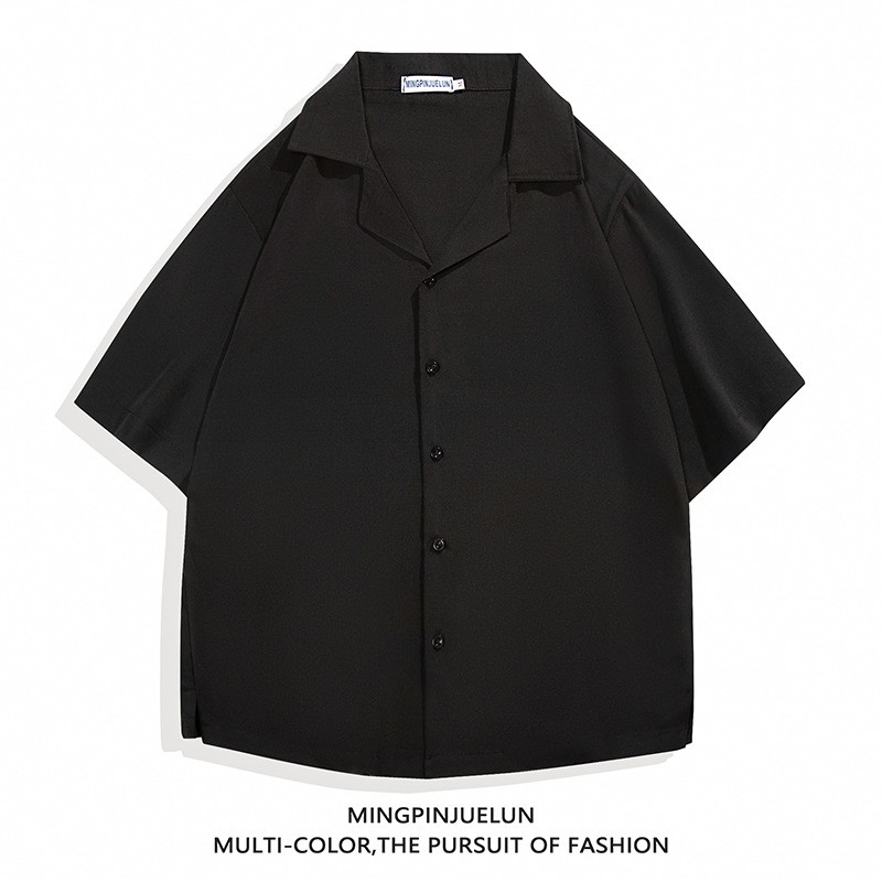 Vintage utcai férfi ing nyári lehajtható galléros ingek bő nagy méretű férfi sötét Lcon színű tömör férfi ruházat