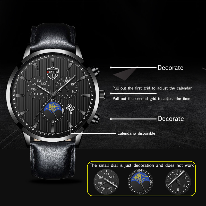 Luksusa vīriešu biznesa pulksteņi Mode vīriešu ādas kvarca rokas pulkstenis kalendārs vīriešu ikdienas sporta pulkstenis Gaismas pulkstenis reloj hombre