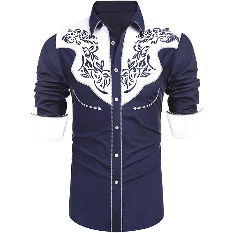 Vīriešu krekls Rietumu krekls ar ziedu rakstu ar apdrukātu lapu atloks Sarkans tumši zils zils brūns apģērbs Modes dizainers rietumu stils