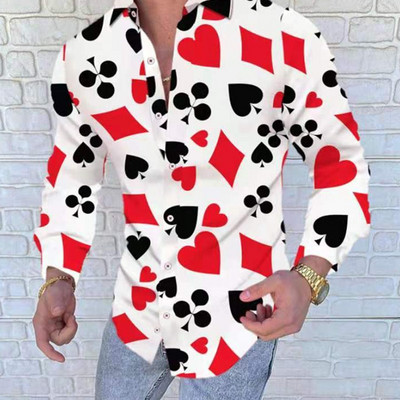 Nauji Poker print vyriški marškiniai ilgomis rankovėmis vyriški laisvalaikio marškinėliai Havajų marškinėliai vyriški Kardiganas rudeniniai marškinėliai M-3XL Vyriški viršutiniai marškinėliai įvairių spalvų