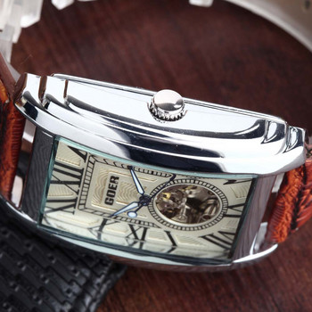 2022 Fashion Rectangle Ρολόγια Ανδρικά Ρολόγια Σκελετοί Δερμάτινο λουράκι Αυτόματα μηχανικά ρολόγια χειρός Ανδρικά Goer Reloj Hombre
