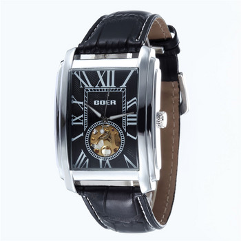 2022 Fashion Rectangle Ρολόγια Ανδρικά Ρολόγια Σκελετοί Δερμάτινο λουράκι Αυτόματα μηχανικά ρολόγια χειρός Ανδρικά Goer Reloj Hombre