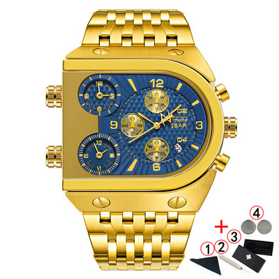TEMEITE Zelta vīriešu pulksteņi Top zīmola luksusa nerūsējošā tērauda militārā kvarca liela izmēra zelta vīriešu rokas pulkstenis Relogio Masculino