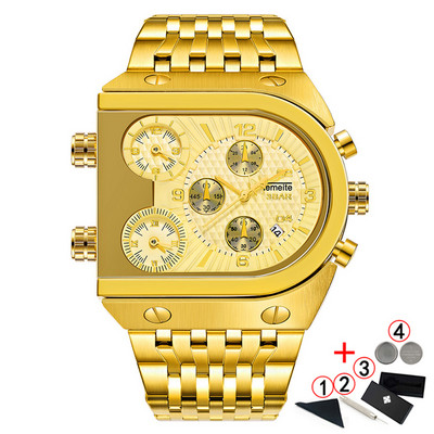 TEMEITE Zelta vīriešu pulksteņi Top zīmola luksusa nerūsējošā tērauda militārā kvarca liela izmēra zelta vīriešu rokas pulkstenis Relogio Masculino