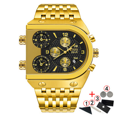 TEMEITE Zelta vīriešu pulksteņi Top zīmola luksusa nerūsējošā tērauda militārā kvarca liela izmēra zelta vīriešu rokas pulkstenis Relogio Masculino
