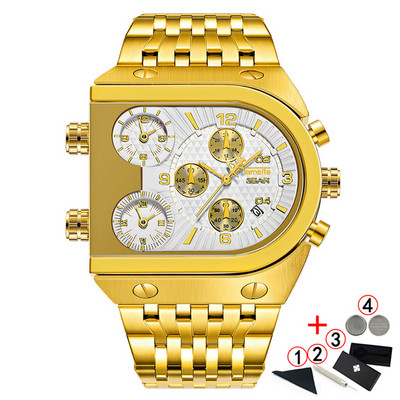 TEMEITE Zelta vīriešu pulksteņi Top zīmola luksusa nerūsējošā tērauda militārā kvarca liela izmēra zelta vīriešu rokas pulkstenis Relogio Masculino