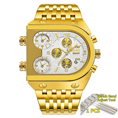 TEMEITE Zelta vīriešu pulksteņi Top zīmola luksusa nerūsējošā tērauda militārā kvarca liela izmēra zelta vīriešu rokas pulkstenis Relogio Masculino