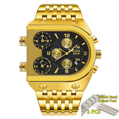 TEMEITE Zelta vīriešu pulksteņi Top zīmola luksusa nerūsējošā tērauda militārā kvarca liela izmēra zelta vīriešu rokas pulkstenis Relogio Masculino