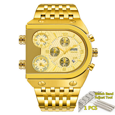 TEMEITE Zelta vīriešu pulksteņi Top zīmola luksusa nerūsējošā tērauda militārā kvarca liela izmēra zelta vīriešu rokas pulkstenis Relogio Masculino