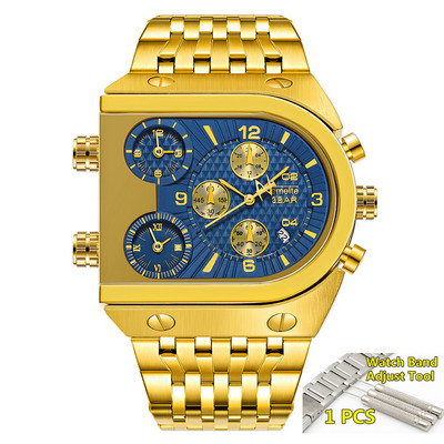 TEMEITE Zelta vīriešu pulksteņi Top zīmola luksusa nerūsējošā tērauda militārā kvarca liela izmēra zelta vīriešu rokas pulkstenis Relogio Masculino