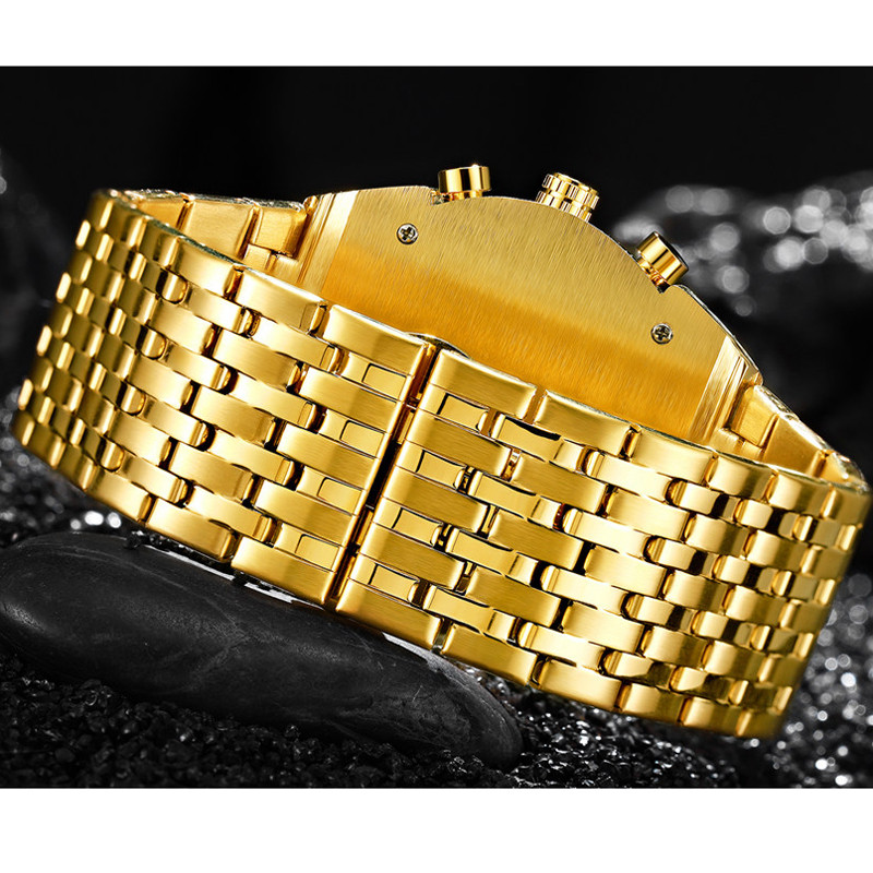 TEMEITE Zelta vīriešu pulksteņi Top zīmola luksusa nerūsējošā tērauda militārā kvarca liela izmēra zelta vīriešu rokas pulkstenis Relogio Masculino