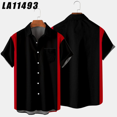 2022-es új férfi rövid ujjú bő ing kontraszt színű, túlméretezett, melles csíkos ing 3D digitális nyomtatással