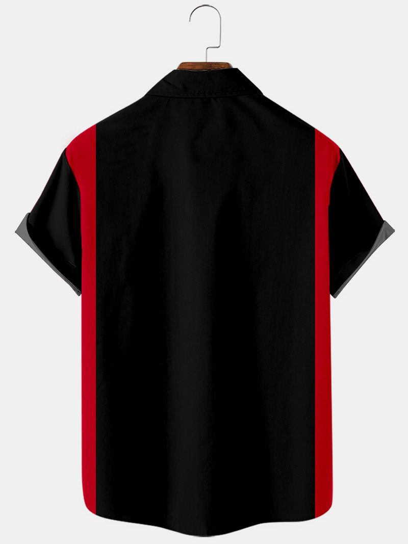 2022-es új férfi rövid ujjú bő ing kontraszt színű, túlméretezett, melles csíkos ing 3D digitális nyomtatással