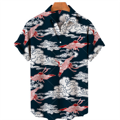 2022 Animal Crane 3D Print Beach Hawaii nyári ing rövid ujjú ing Streetwear laza 5xl Camisa Social Chemise Homme