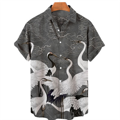 2022 Animal Crane 3D Print Beach Hawaii nyári ing rövid ujjú ing Streetwear laza 5xl Camisa Social Chemise Homme