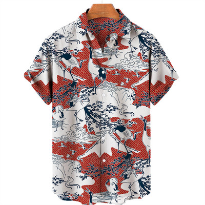 2022 Animal Crane 3D Print Beach Hawaii nyári ing rövid ujjú ing Streetwear laza 5xl Camisa Social Chemise Homme