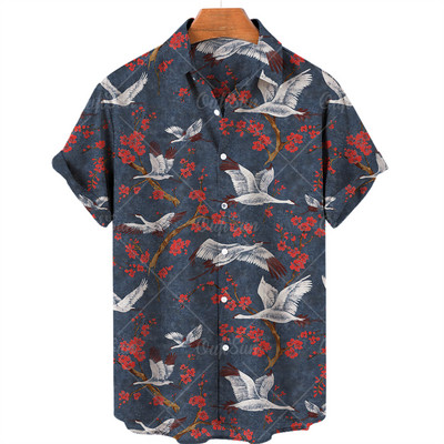 2022 Animal Crane 3D Print Beach Hawaii nyári ing rövid ujjú ing Streetwear laza 5xl Camisa Social Chemise Homme