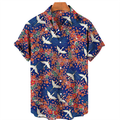 2022 Animal Crane 3D Print Beach Hawaii nyári ing rövid ujjú ing Streetwear laza 5xl Camisa Social Chemise Homme