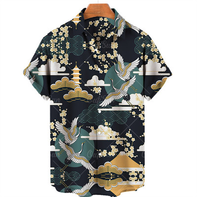2022 Animal Crane 3D Print Beach Hawaii nyári ing rövid ujjú ing Streetwear laza 5xl Camisa Social Chemise Homme