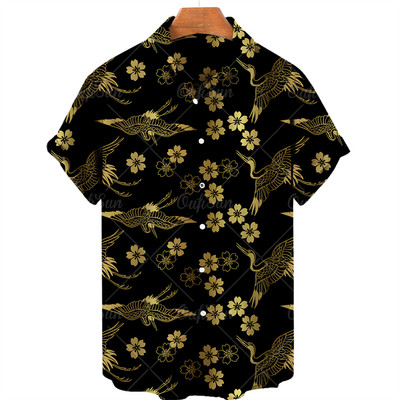 2022 Animal Crane 3D Print Beach Hawaii nyári ing rövid ujjú ing Streetwear laza 5xl Camisa Social Chemise Homme