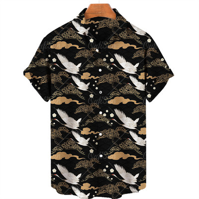 2022 Animal Crane 3D Print Beach Hawaii nyári ing rövid ujjú ing Streetwear laza 5xl Camisa Social Chemise Homme