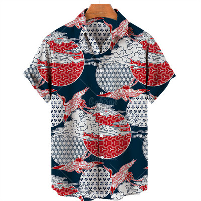 2022 Animal Crane 3D Print Beach Hawaii nyári ing rövid ujjú ing Streetwear laza 5xl Camisa Social Chemise Homme