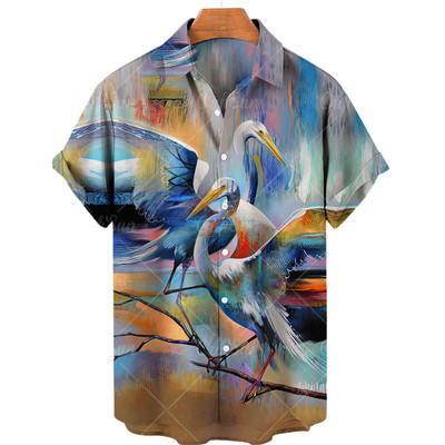 2022 Animal Crane 3D Print Beach Hawaii nyári ing rövid ujjú ing Streetwear laza 5xl Camisa Social Chemise Homme