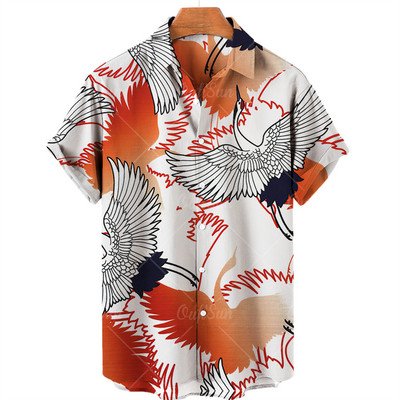2022 Animal Crane 3D Print Beach Hawaii nyári ing rövid ujjú ing Streetwear laza 5xl Camisa Social Chemise Homme