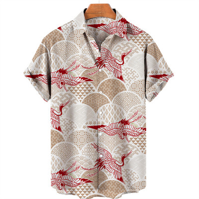 2022 Animal Crane 3D Print Beach Hawaii nyári ing rövid ujjú ing Streetwear laza 5xl Camisa Social Chemise Homme