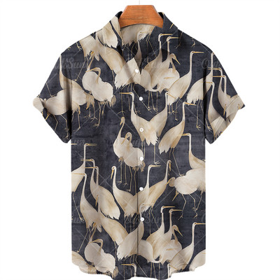 2022 Animal Crane 3D Print Beach Hawaii nyári ing rövid ujjú ing Streetwear laza 5xl Camisa Social Chemise Homme