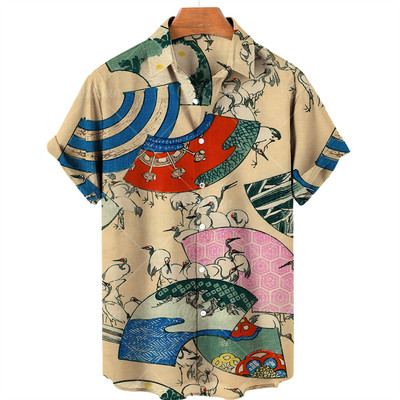 2022 Animal Crane 3D Print Beach Hawaii nyári ing rövid ujjú ing Streetwear laza 5xl Camisa Social Chemise Homme