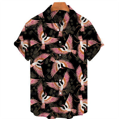 2022 Animal Crane 3D Print Beach Hawaii nyári ing rövid ujjú ing Streetwear laza 5xl Camisa Social Chemise Homme