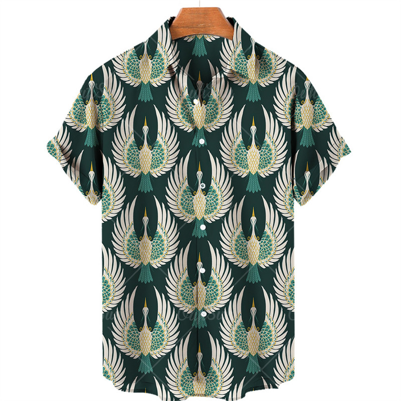2022 Animal Crane 3D Print Beach Hawaii nyári ing rövid ujjú ing Streetwear laza 5xl Camisa Social Chemise Homme