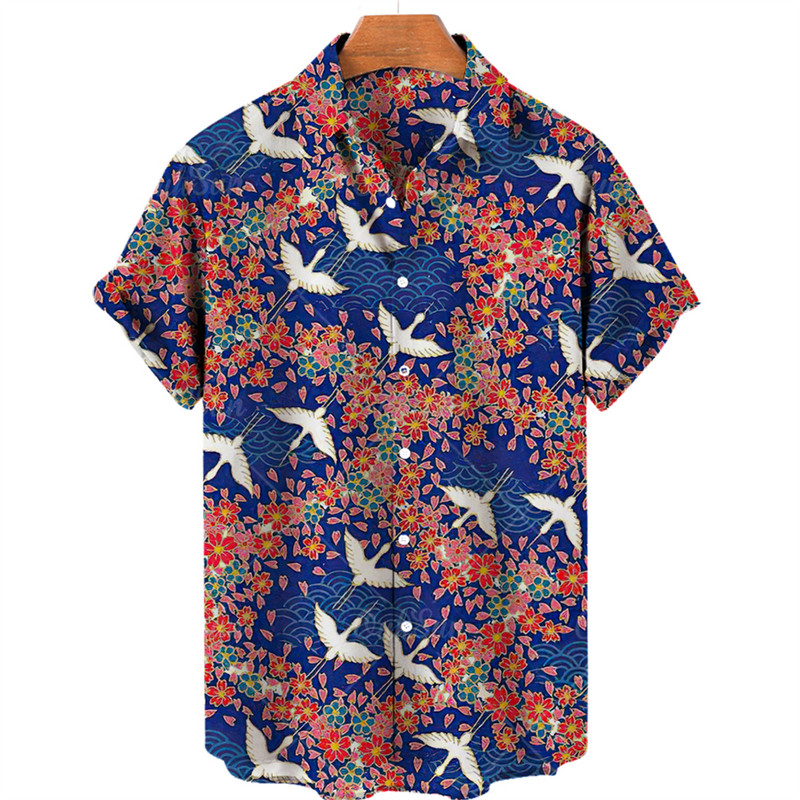 2022 Animal Crane 3D Print Beach Hawaii nyári ing rövid ujjú ing Streetwear laza 5xl Camisa Social Chemise Homme
