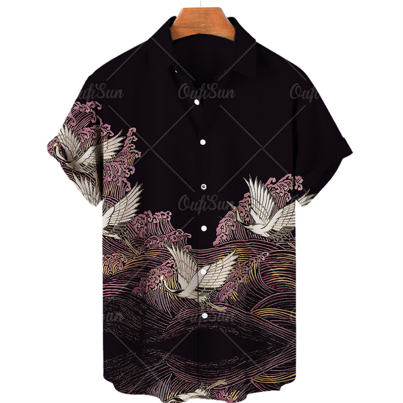 2022 Animal Crane 3D Print Beach Hawaii nyári ing rövid ujjú ing Streetwear laza 5xl Camisa Social Chemise Homme