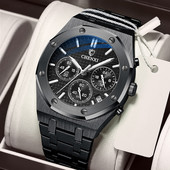 Unikāls melns tērauda hrono pulkstenis vīriešu modes gadījuma kalendārs tauriņš sprādze biznesa kvarca vīriešu pulksteņi luksusa populārākais zīmols