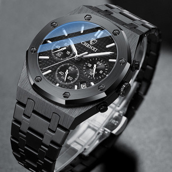 Μοναδικό μαύρο ατσάλι Chrono ανδρικό ρολόι μόδας Casual ημερολόγιο πεταλούδα πόρπη Business Quartz Ανδρικά ρολόγια πολυτελείας Κορυφαία επωνυμία