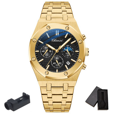 Unikāls melns tērauda hrono pulkstenis vīriešu modes gadījuma kalendārs tauriņš sprādze biznesa kvarca vīriešu pulksteņi luksusa populārākais zīmols