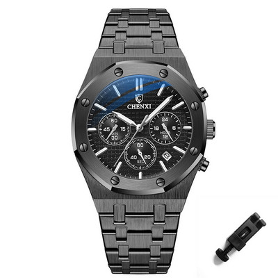 Unikāls melns tērauda hrono pulkstenis vīriešu modes gadījuma kalendārs tauriņš sprādze biznesa kvarca vīriešu pulksteņi luksusa populārākais zīmols