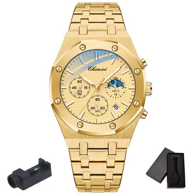 Unikāls melns tērauda hrono pulkstenis vīriešu modes gadījuma kalendārs tauriņš sprādze biznesa kvarca vīriešu pulksteņi luksusa populārākais zīmols