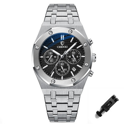 Unikāls melns tērauda hrono pulkstenis vīriešu modes gadījuma kalendārs tauriņš sprādze biznesa kvarca vīriešu pulksteņi luksusa populārākais zīmols