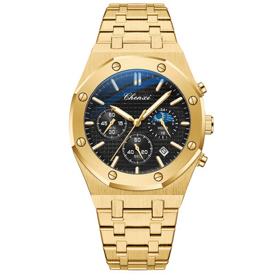 Unikāls melns tērauda hrono pulkstenis vīriešu modes gadījuma kalendārs tauriņš sprādze biznesa kvarca vīriešu pulksteņi luksusa populārākais zīmols