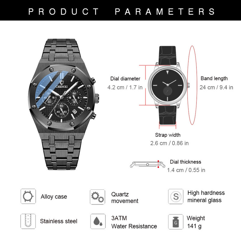 Unikāls melns tērauda hrono pulkstenis vīriešu modes gadījuma kalendārs tauriņš sprādze biznesa kvarca vīriešu pulksteņi luksusa populārākais zīmols