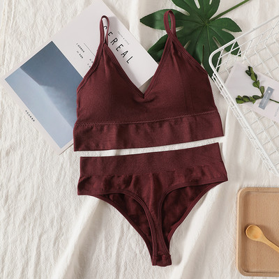 Seksīgs sieviešu krūštura apakšbiksīšu komplekts G-String sporta krūšturis Crop Top Bezšuvju apakšveļa Fitness krūštura siksnas Sieviešu apakšveļas komplekts Intīms